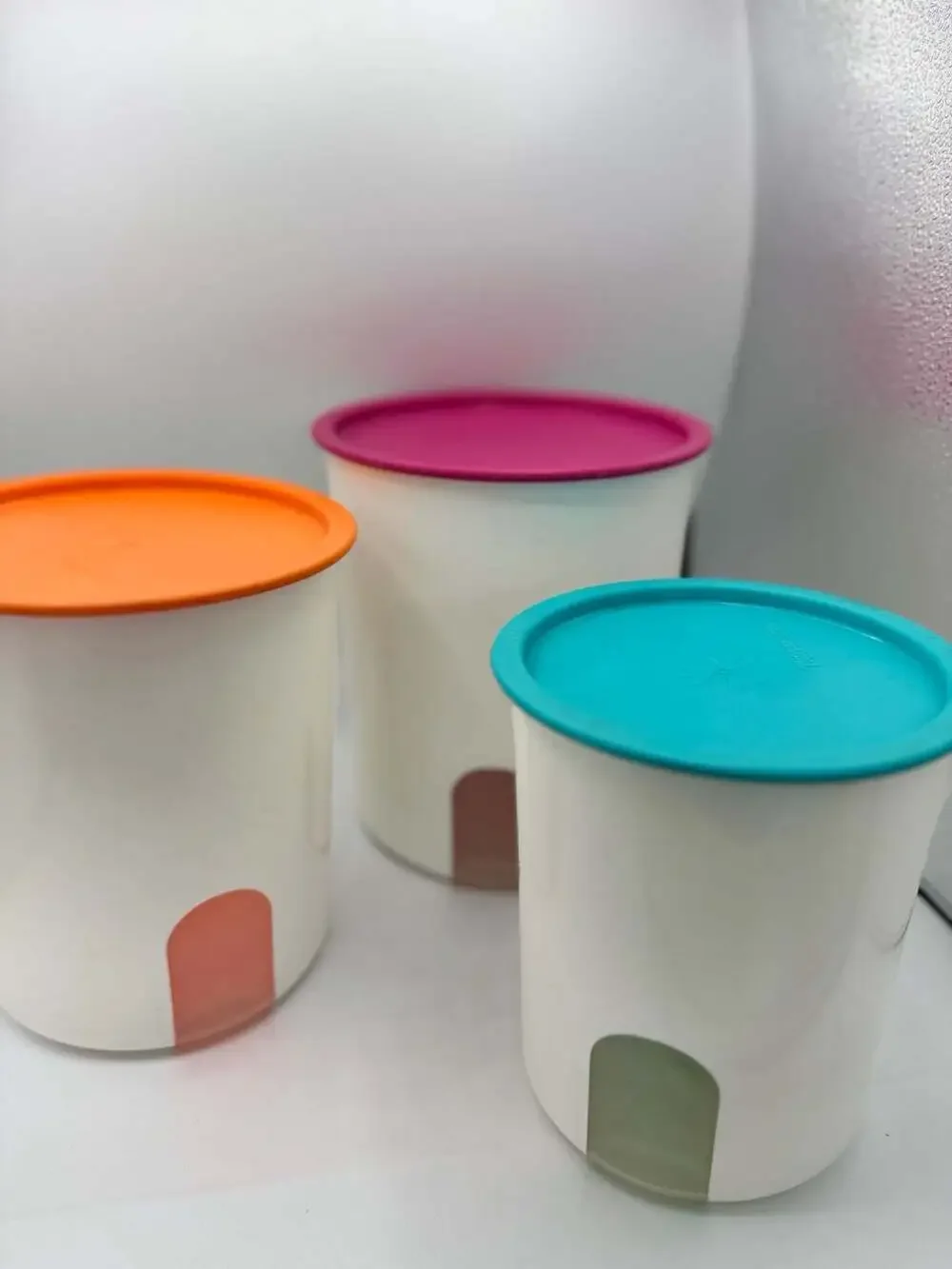 Tupperware One-Touch Canister Set with Colorful Lids